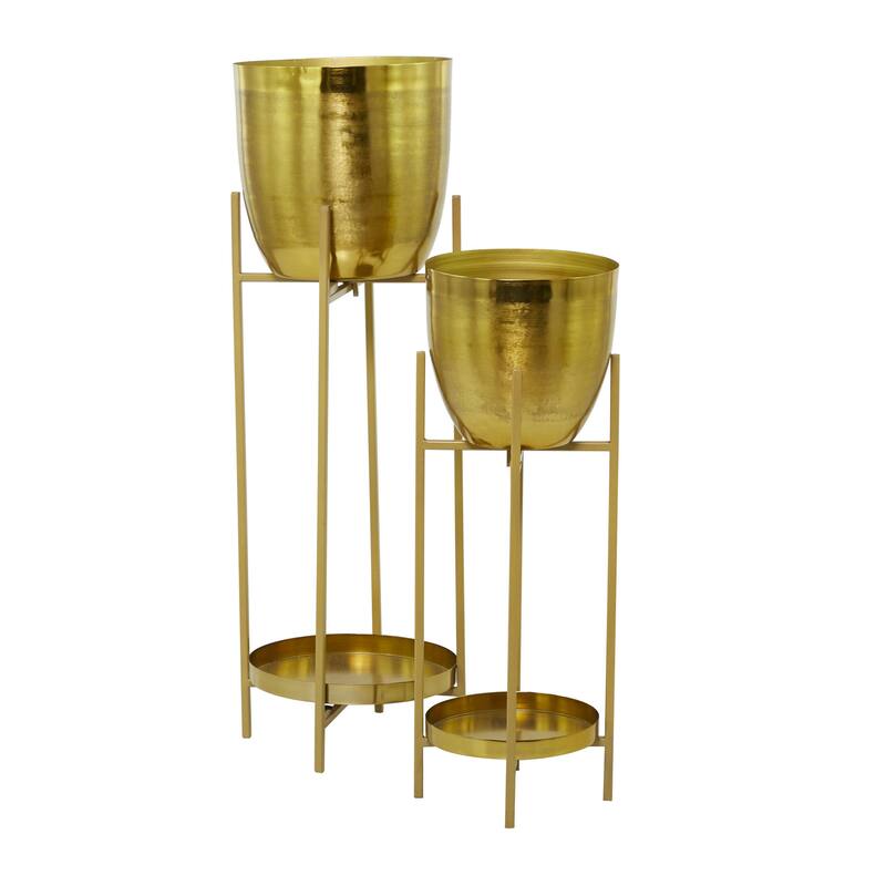 Metal Indoor Outdoor Planter with Removable Stand - Set of 2 Silver, Gold, Black - CosmoLiving by Cosmopolitan