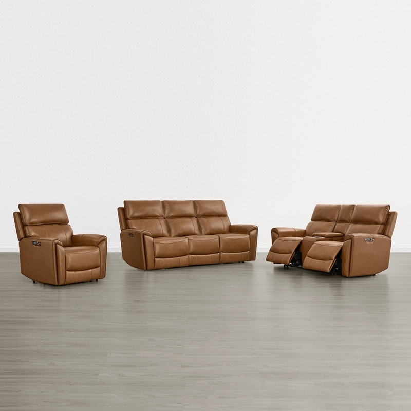 Spruce & Spring Leather Power Wall Hugger Reclining Sofa with Console, USB & USB-C