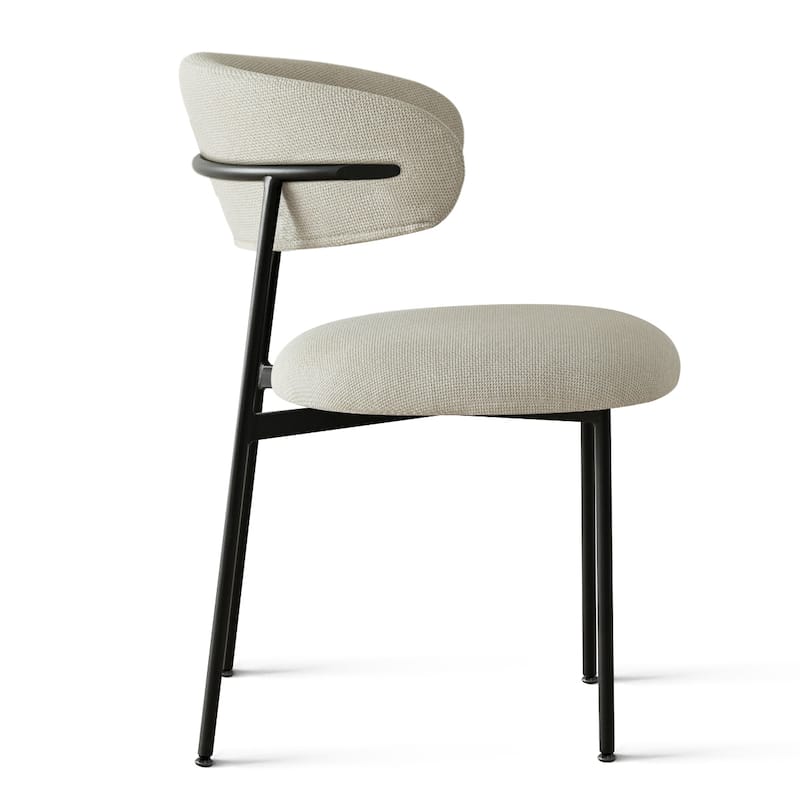 Modern Upholstered Dining Chairs with Curved Open Back and Black Metal Legs (Set of 6)