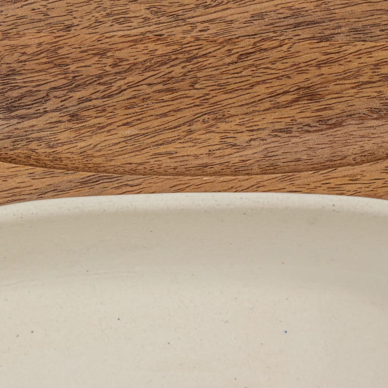 Stoneware Serving Dish with Mango Wood Base