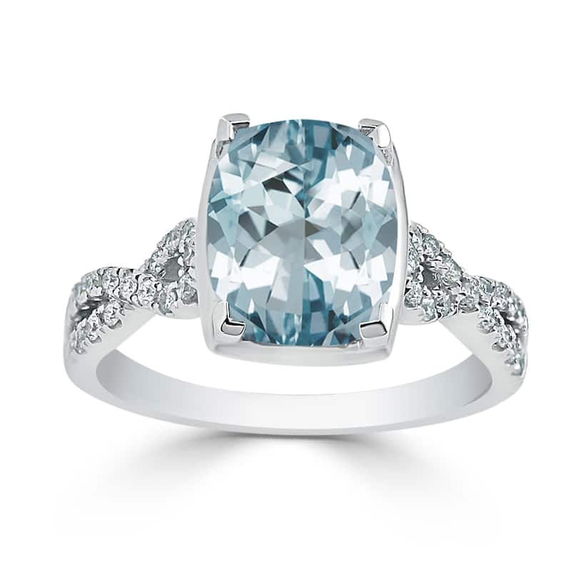 Auriya 2 1/3ct Cushion-cut Aquamarine and Diamond Engagement Ring 1/5ctw 14kt Gold