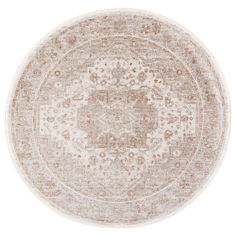 SAFAVIEH Kendal Yuriko Traditional Rug - 6'7" Round - Ivory/Beige Grey