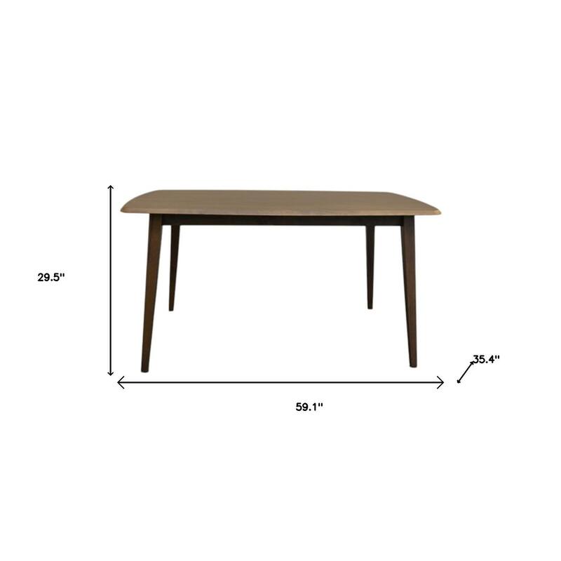 HomeRoots 59" Walnut and Black Solid Wood Dining Table - 59.10 in. x 29.50 in. x 35.40 in.