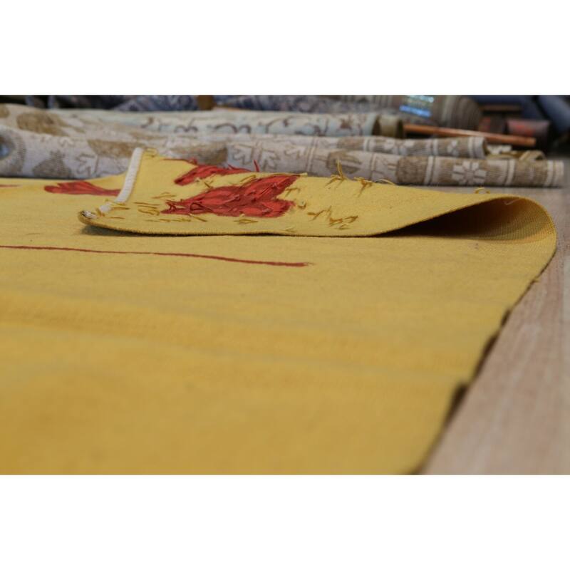 Yellow Handwoven Wool Contemporary Modern Flat Weave Rug, 6' x 8', Soft Wool, Elegant Modern Flatweave Rug - N/A