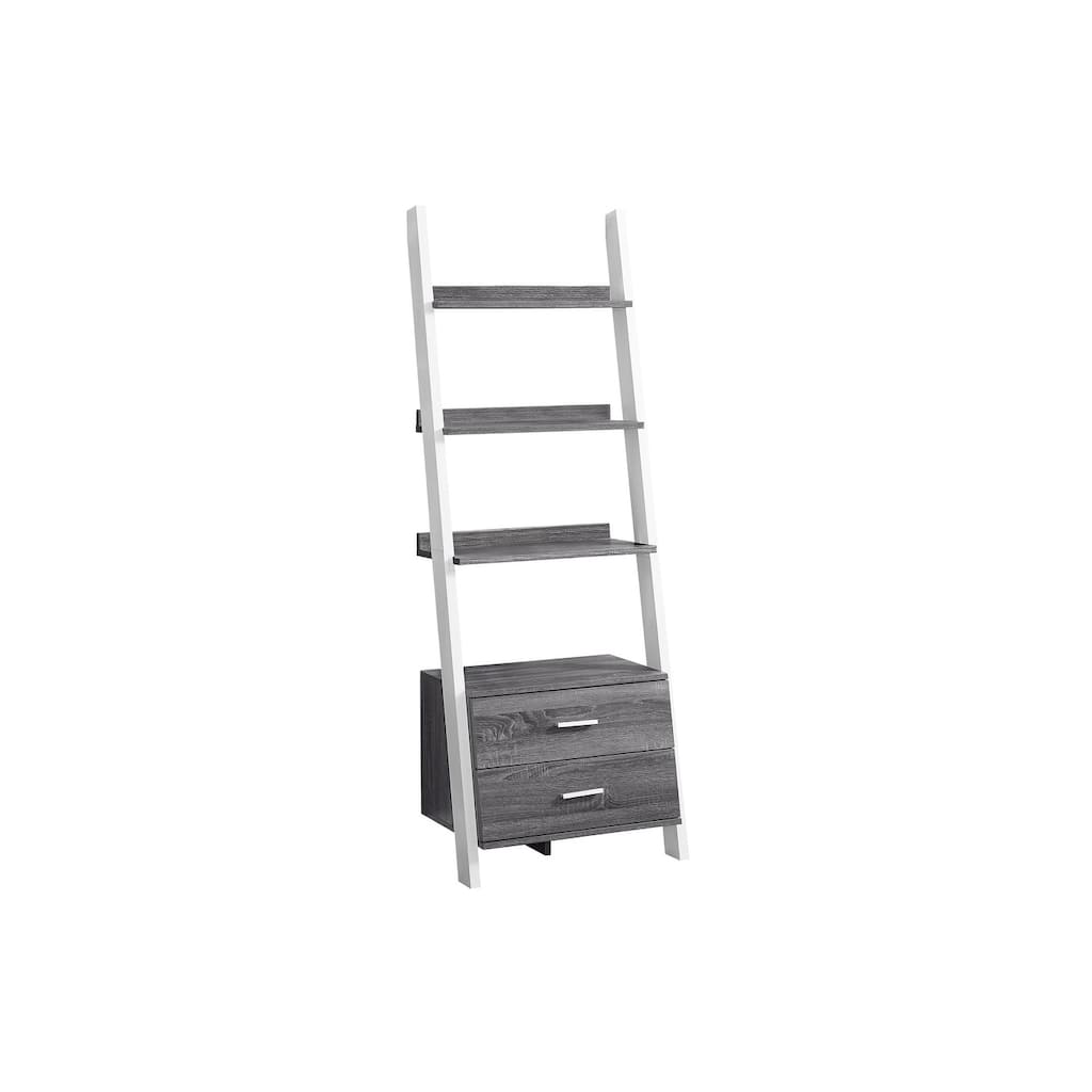 Bookshelf, Bookcase, Etagere, Ladder, 4 Tier, 69"h, Office, Bedroom, Grey And White Laminate, Contemporary, Modern