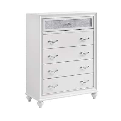 Chest with 5 Drawers and Glitter Acrylic Front, White