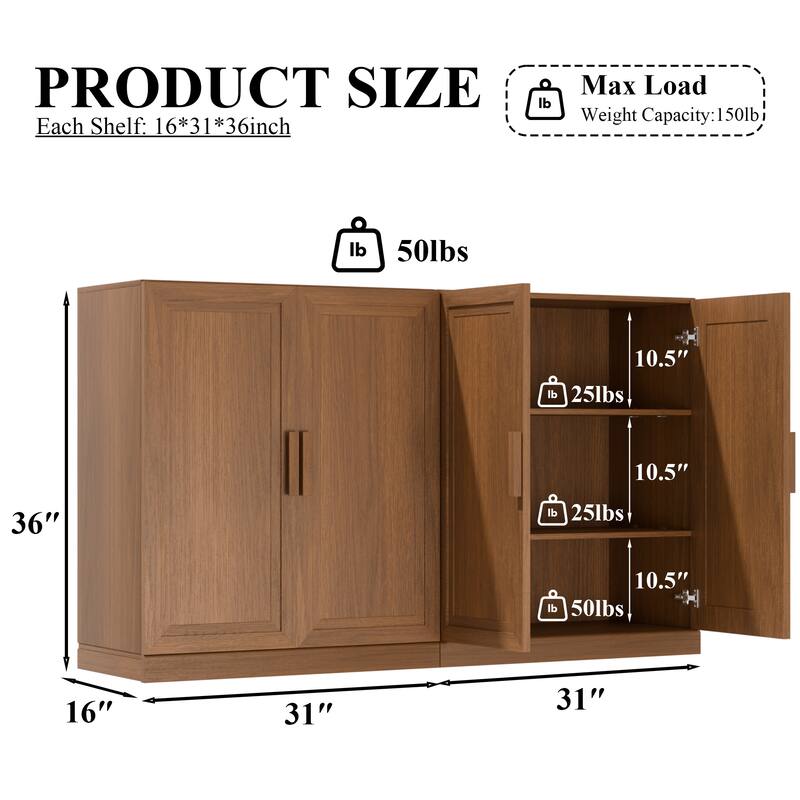 Dovelina Sideboard Buffet Storage Cabinets with Adjustable Shelves,Wooden Door - 72"Lx31"H