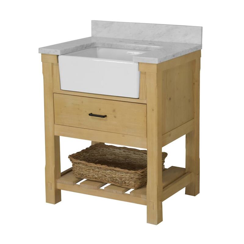 KitchenBathCollection Charlotte 30" Farmhouse Bathroom Vanity with Carrara Marble Top