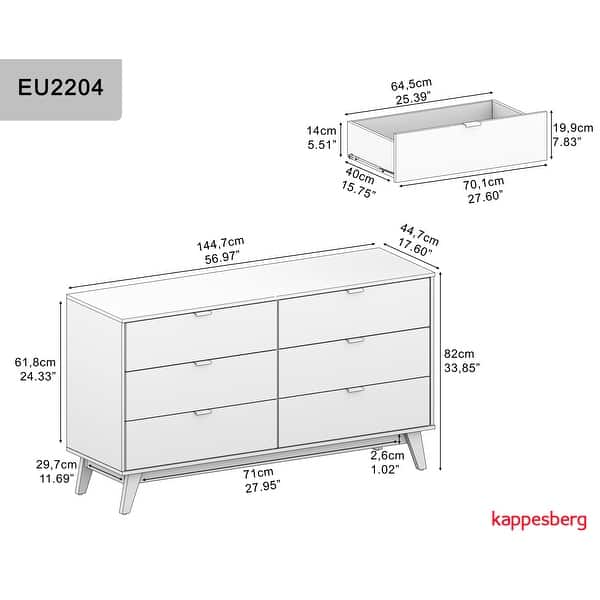 Kappesberg New Hanford 3-Piece Bedroom Set, 6-Drawer Dresser and Two 2-Drawer Nightstand