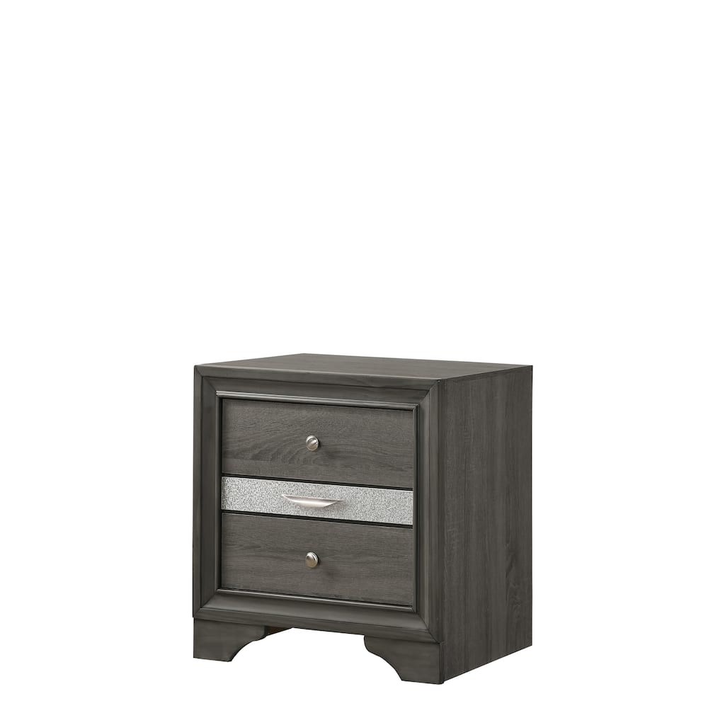 Luxury Gray Nightstand with Full Extension Drawers & Metal Pulls