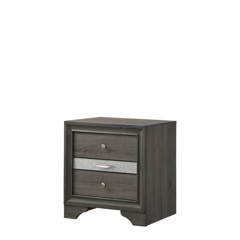 Luxury Gray Nightstand with Full Extension Drawers & Metal Pulls - Grey