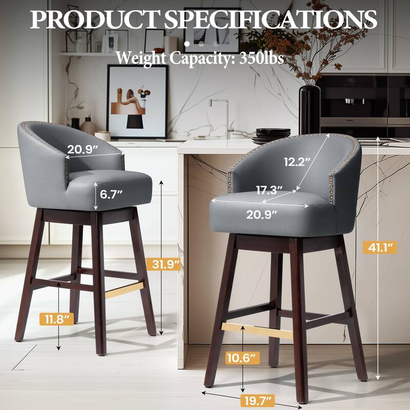 31.9"H Height Solid Wood Swivel Indoor BarStools Set of 2 or 4