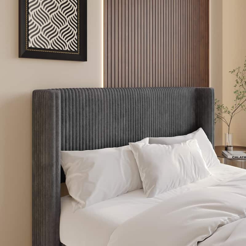 Clayfell Lenox Upholstered Wingback Headboard, Soft Corduroy, Easy to Assemble
