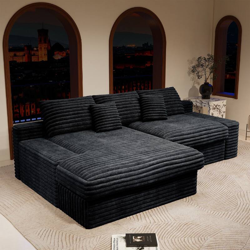 Roomfitters 118.1" Modular Sectional Sofa, 2-Piece Compressed Cloud Couch, No Assembly Required, Plush Corduroy, Black - Black