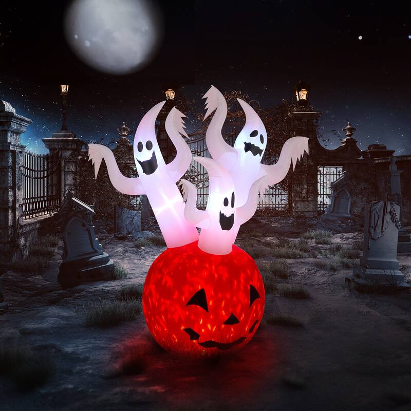 5.9ft Halloween Inflatable Pumpkin Ghost with LED Lights Outdoor Yard Decoration