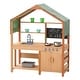 preview thumbnail 1 of 9, Natural-Green Cedar Wood Kids Mud Kitchen with Sink, Canopy and Accessories - 16.3” D x 40” W x 50” H