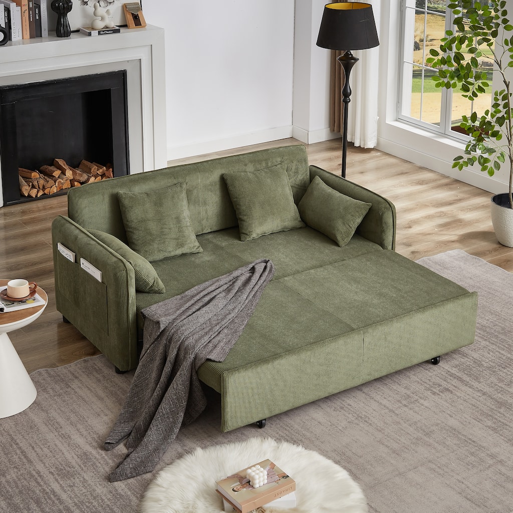 Chenille Interior Lazy Sofa Chaise longue Armchair with three pillows and armrestsSleeping Sofa Bed