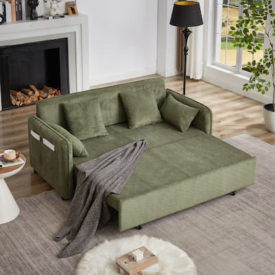 FX'' 66 Inch Sleeper Sofa Bed 3-in-1 Adjustable Sleeper with Pullout Bed 4 Pillows and Side Pockets