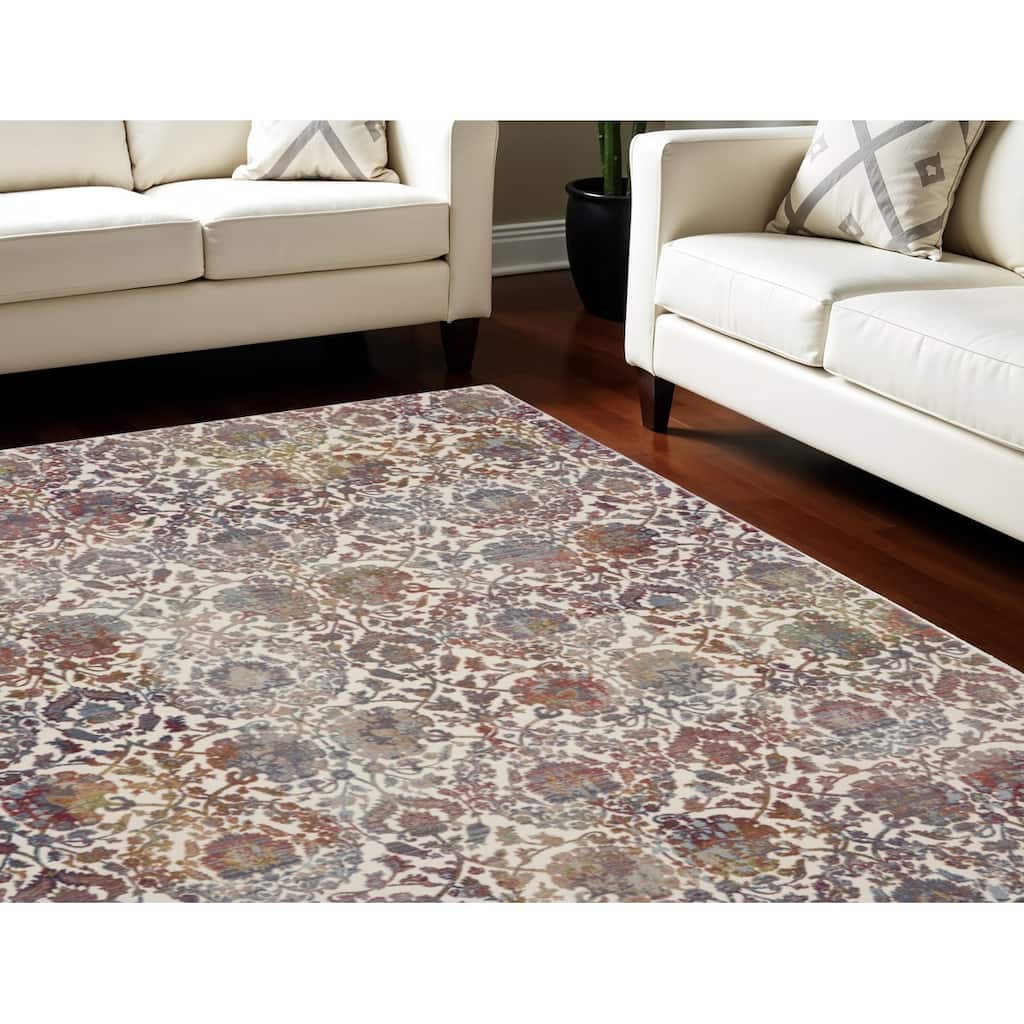 Power Loomed Distressed Floral Traditional Non Skid Area Rug - 118' X '94' X '0.5