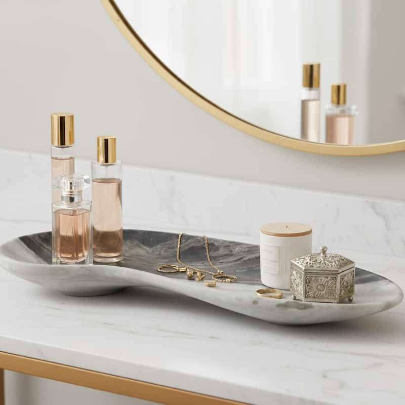 Modern Curved Marble Handcrafted Accent Tray - Home Decor - 5" Gray - 29.75"