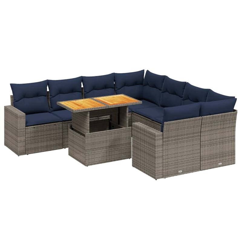 vidaXL Patio Sofa Set with Cushions Outdoor Furniture 9 Piece Poly Rattan - 24.4" x 24.4" x 27.2"
