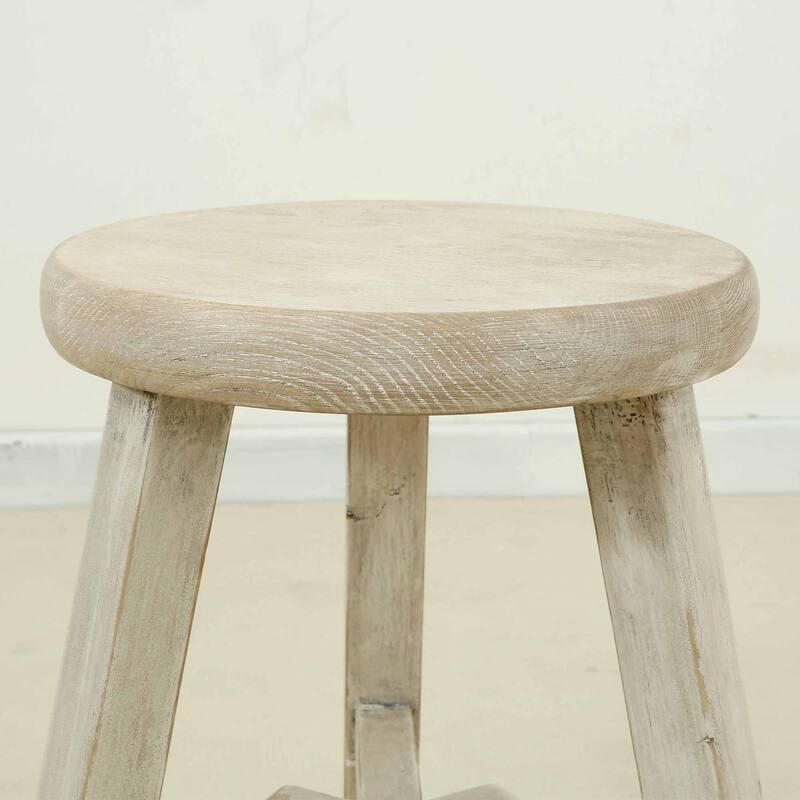 Artissance Versatile Elm Round Table With Weathered White Wash Finish, 12 Inch Diameter