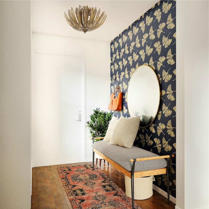 Gold Semi-Flush Mount Light 15" Hand Painted 3-Light Fixture