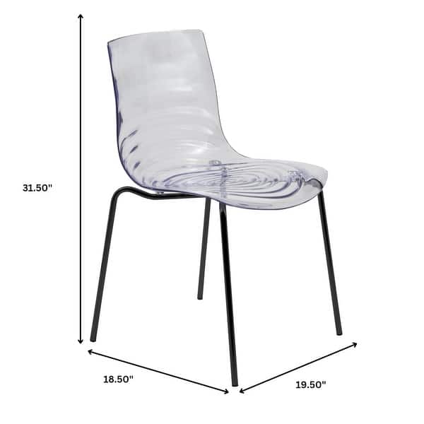 dimension image slide 3 of 5, Astor Modern Minimalist Transparent Dining Chair with Ripple Design and Black Metal Legs Kitchen Room Side Chair (Set of 2)