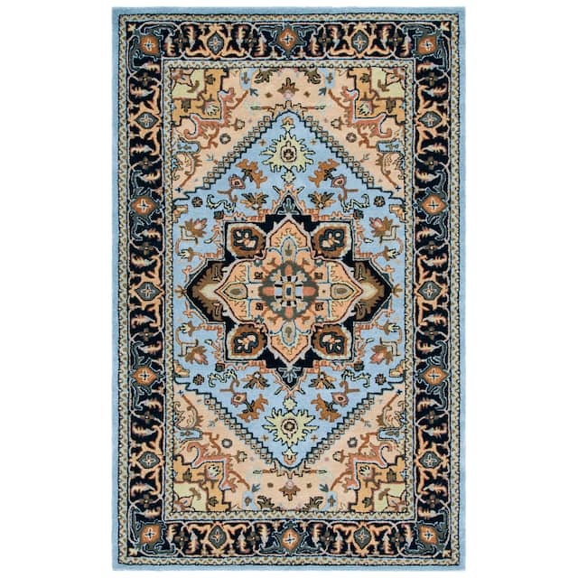 SAFAVIEH Handmade Heritage Asia Traditional Oriental Wool Rug - 8'x8'Square - Blue/Light Brown