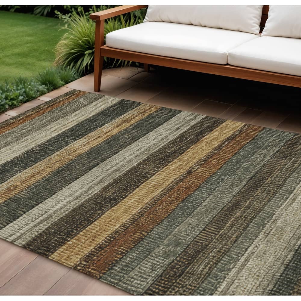 HomeRoots Striped Transitional Rectangle Outdoor Rug