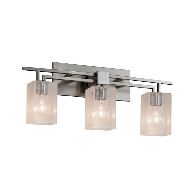 Justice Design Fusion Aero 3-light Brushed Nickel Bath Bar, Seeded Square w/ Flat Rim Shade