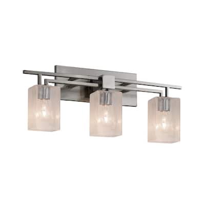 Justice Design Fusion Aero 3-light Brushed Nickel Bath Bar, Seeded Square w/ Flat Rim Shade