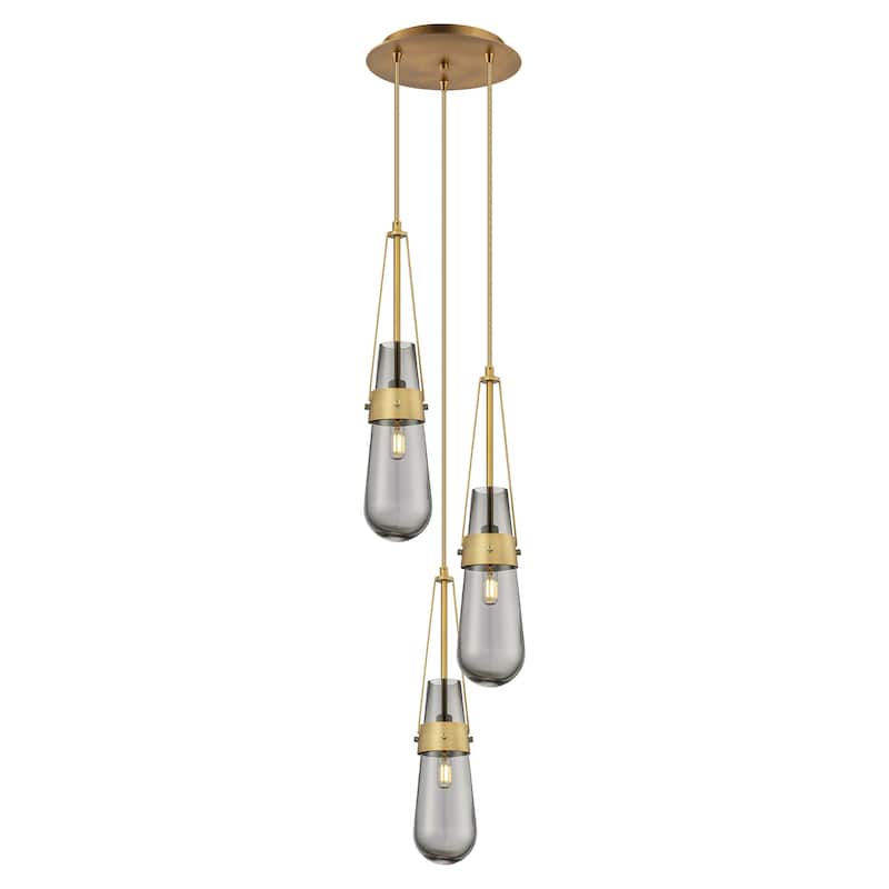 Innovations Lighting Milan - 3 Light 4" Cord Hung Multi Pendant - 10" Canopy - Brushed Brass/Light Smoke