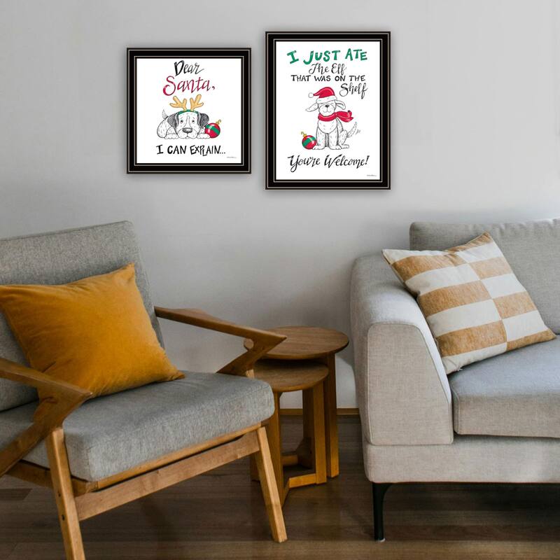 2-Piece Framed Wall Art Set - Humorous "Dear Santa, I Can Explain", Black Frame