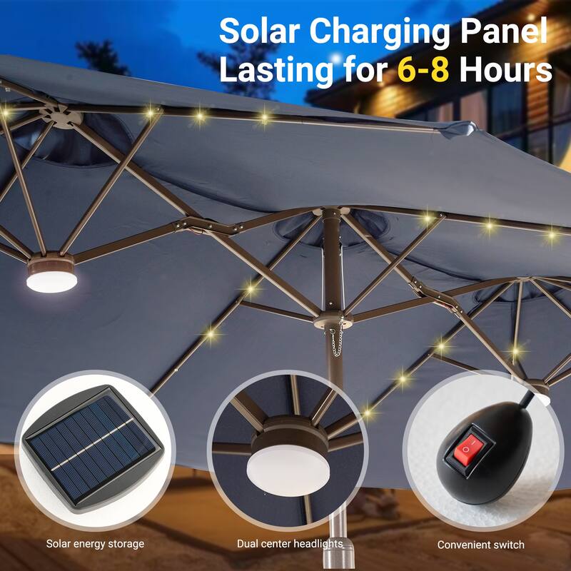 XIZZI Outdoor Patio Umbrella with Solar LED Lights and Base