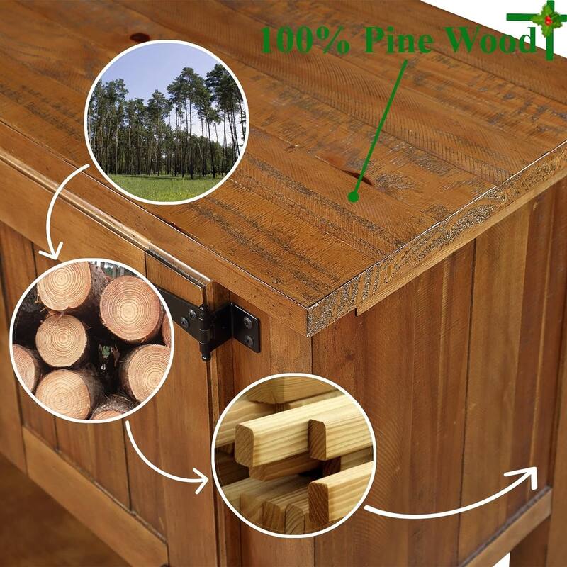 48 Inch Farmhouse Console Table, Farmhouse Entry Table with 2 Drawers and Cabinets, Solid Wood Sofa Table with Shelves