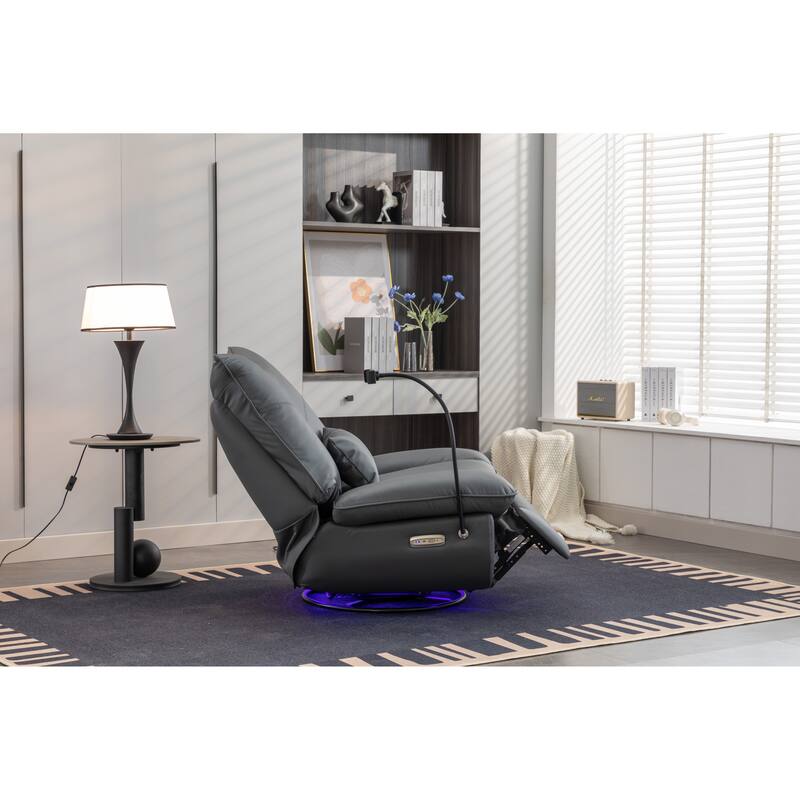 270 Swivel Glider Recliner Chair, Power Recliner Rocking Chair, USB Port Charge for Nursery Chair with Atmosphere Lamp