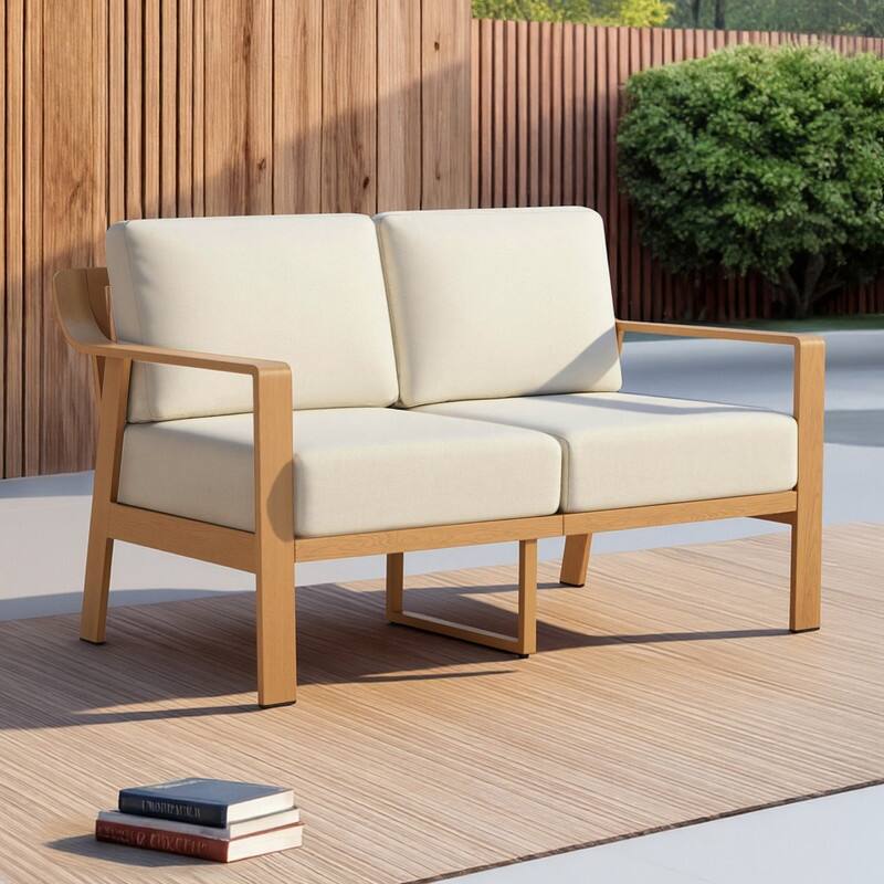 Spruce & Spring Outdoor Patio Furniture Set Aluminum Sofa Accent Chair - Loveseat - Beige