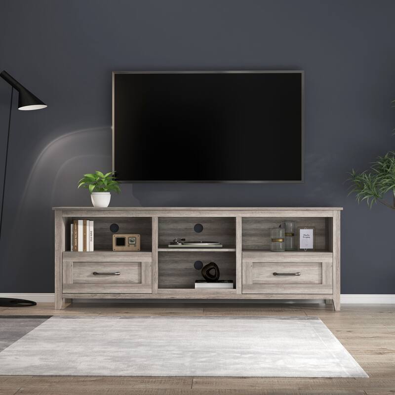 Oaks Aura 70'' TV Stand with 2 Drawers and 4 High-Capacity Storage Compartment, 3 Colors for Living Room and Bedroom