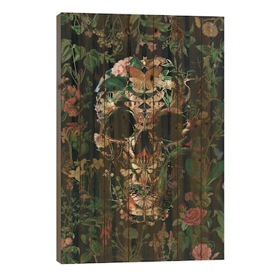 Papillion Skull Portrait Print On Wood by Ali Gulec - Multi-Color