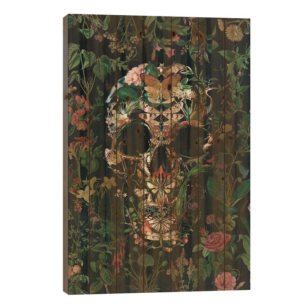 Papillion Skull Portrait Print On Wood by Ali Gulec - Multi-Color