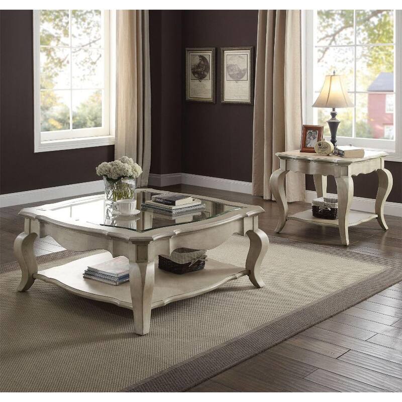 Coffee Table with Clear Glass in Antique Taupe