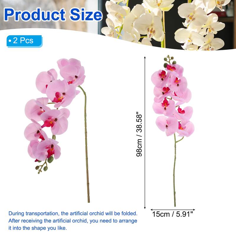 2 Pcs 38 Inch Artificial Orchid Stems Phalaenopsis Flowers - Purple Pink