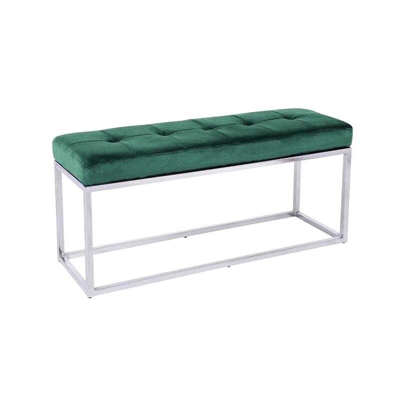 Green Emerald Entrance Velvet Bench with Chrome Legs