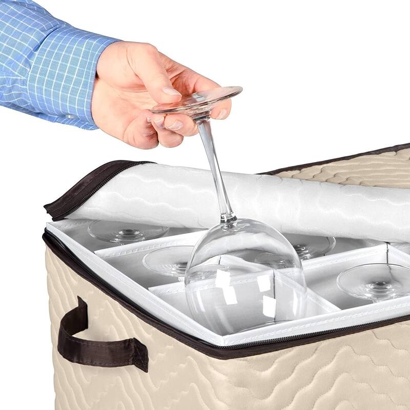 Hold N' Storage - Pack of 2 Sizes Wine Glass Storage with Dividers and Carry Handles. Each Holds 12 Standard Size Glasses