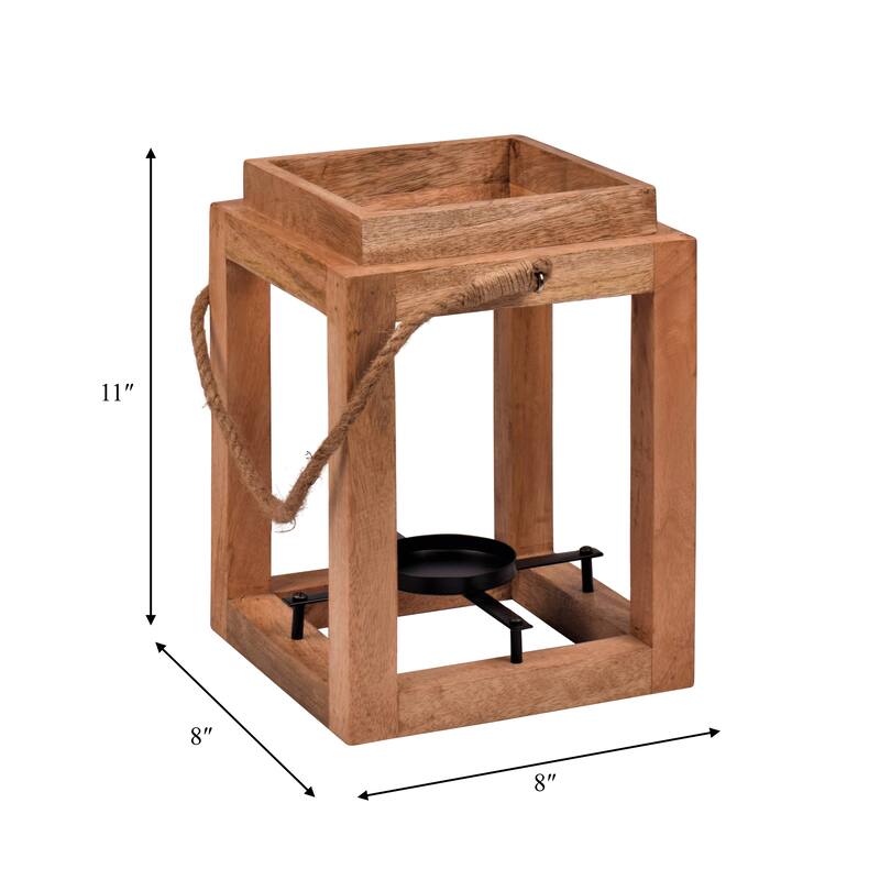 8"Lx8"Wx11"H, Lantern Candle Holder, Wood Brown Finish, Open Sides Design with Rustic Charm for Home Decor and Ambient