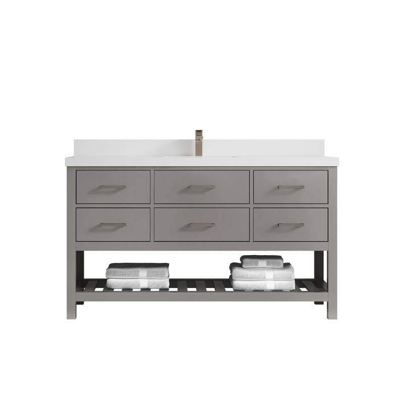 Willow Collections 60 in. W x 22 in. D Parker Single Sink Bathroom Vanity with Countertop - 2" White Quartz - Elephant Skin Gray