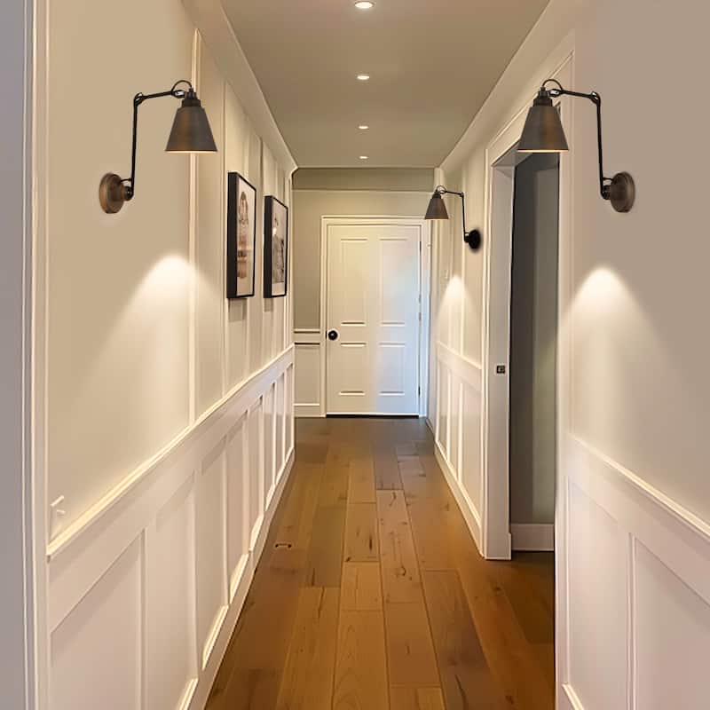Set of 2 Modern Farmhouse Plug-in Swing Arm Wall Lamp Adjustable Bathroom Sconces - Brushed Antique Silver - L 28"xW 6"xH 8"