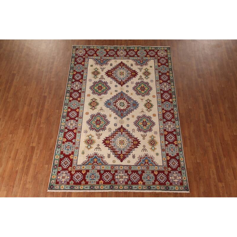 Kazak Area Rug Hand-Knotted Wool Carpet - 6'8" x 9'10"