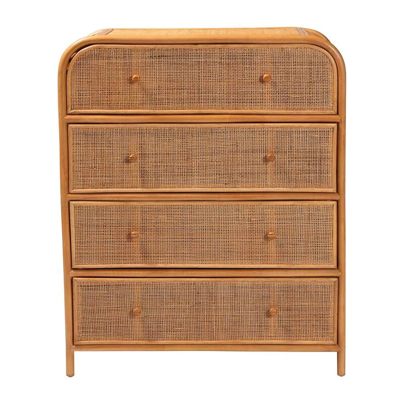 Sampit Natural Rattan 4-Drawer Storage Cabinet - Handwoven Cane Display Unit, Boho Coastal Accent for Hallway or Living Room